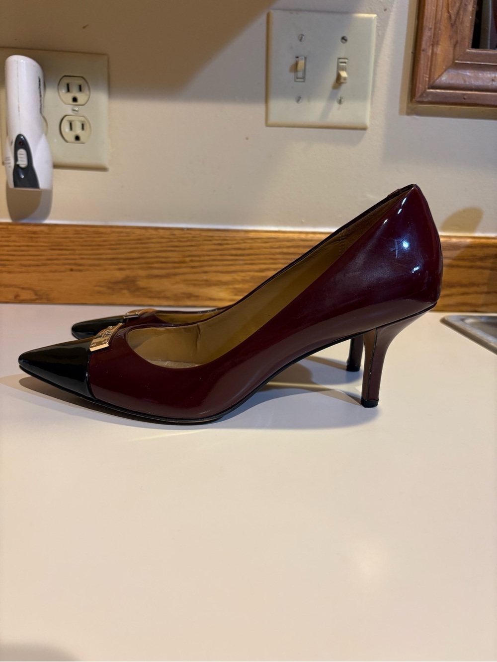 Coach Burgundy and Black Patent Pointed Toe Pumps - Picture 10 of 10
